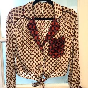 Free People Front Tie Patterned Crop XS